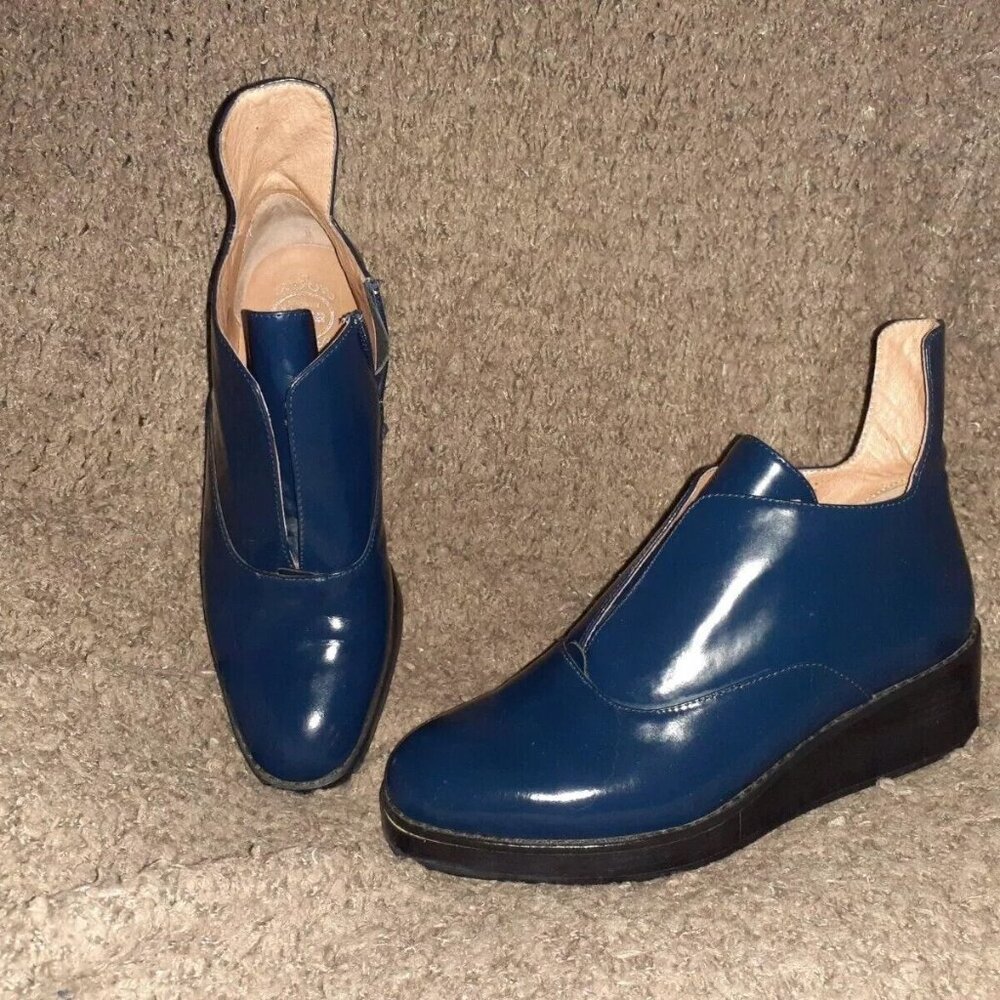 JEFFREY CAMPBELL-Westerly Booties-Blue Brushed Patent Leather-Sz  7-Excellent